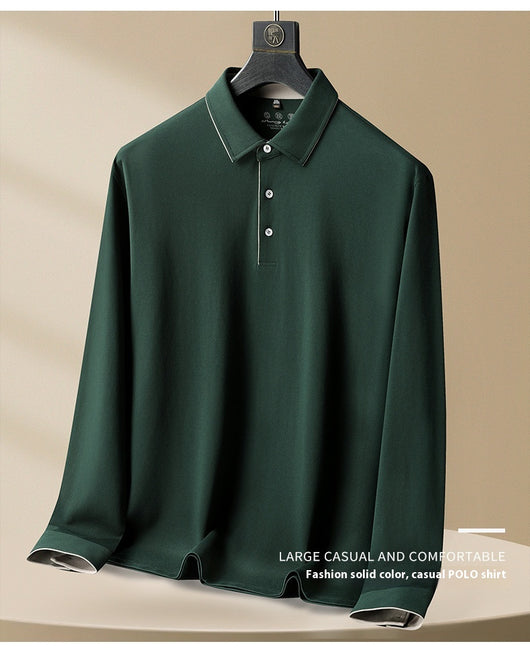 Polo Casual de Algodón Manga Larga Talla Grande para Hombre - Image 11