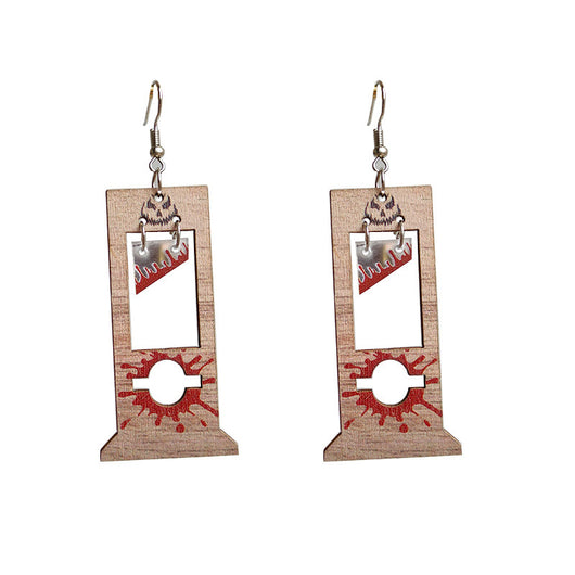 Aretes Guillotina Halloween Sangre en Madera - Estilo Dark Alternativo