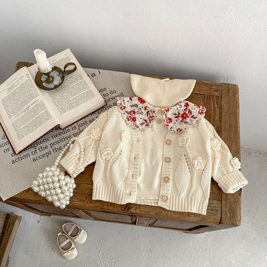 Cardigan Infantil Tejido a Mano con Flores - Image 12
