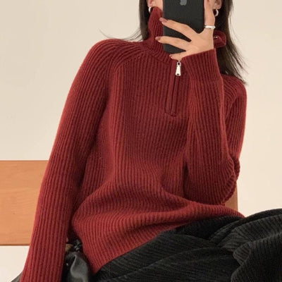 Suéter con Cuello Solapa y Cierre de Cremallera - Estilo Francés Japonés para Mujer - Image 25