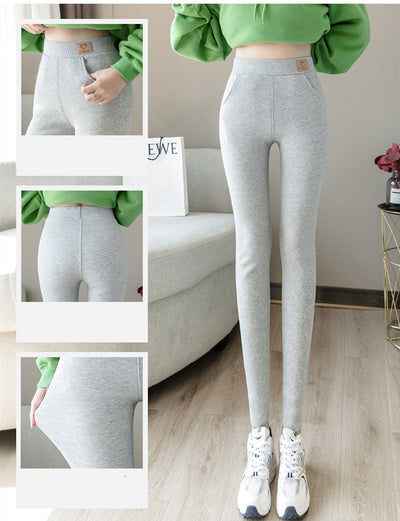 Leggings Talla Grande Gris Sólido con Bolsillos y Tela Elástica - Image 16