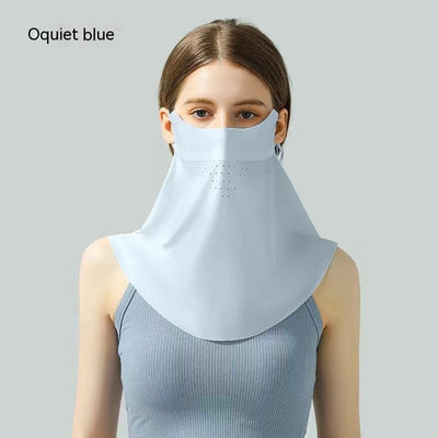 Light blue ice silk face mask with breathable perforations and adjustable ear loops for sun protection. - Image 21
