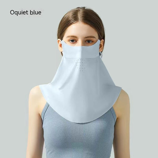 Light blue ice silk face mask with breathable perforations and adjustable ear loops for sun protection. - Image 21
