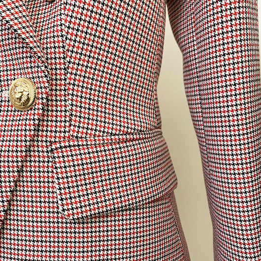 Blazer Cuadros Pied de Gallo Mujer Doble Botonadura Manga Larga - Image 11