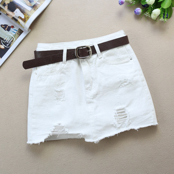 Falda Vaquera Blanca Rotos para Mujer - Primavera y Verano
