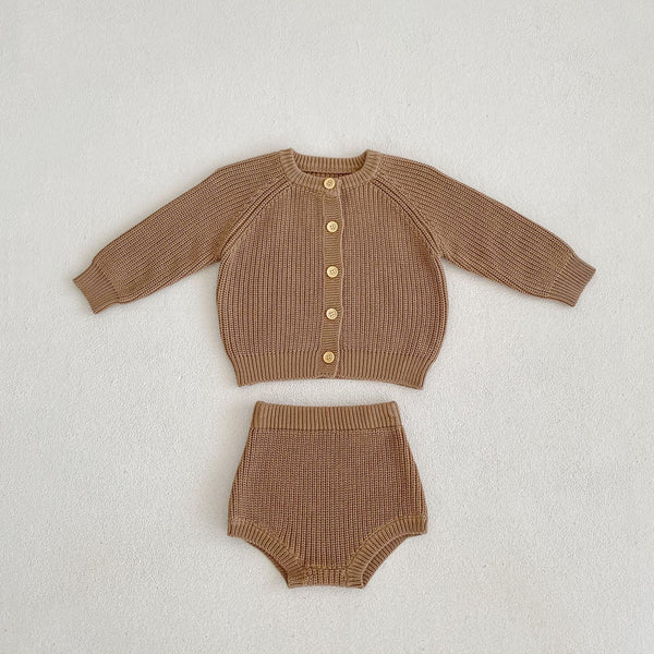 Conjunto de Abrigo Cardigan Dos Piezas en Algodón para Bebé