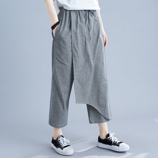 Pantalones Casuales Talla Grande en Algodón y Lino a Cuadros - Image 20