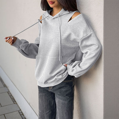 Sudadera Hoodie Gris Claro con Cordón Ajustable - Diseño Premium Europeo y Americano - Image 2