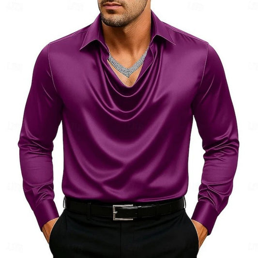 Camisa Minimalista de Cuello Abierto en Colores Sólidos para Hombre - Image 2