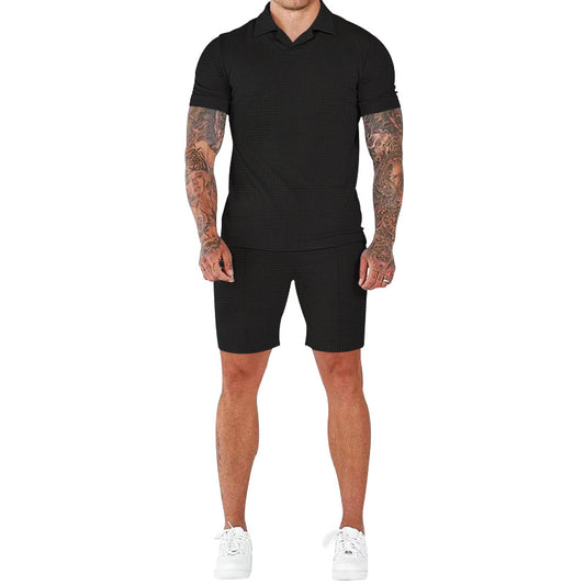 Conjunto Polo Texturizado V-neck y Shorts para Hombre - Image 2
