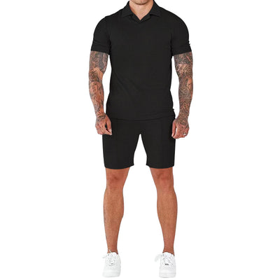 Conjunto Polo Texturizado V-neck y Shorts para Hombre - Image 2
