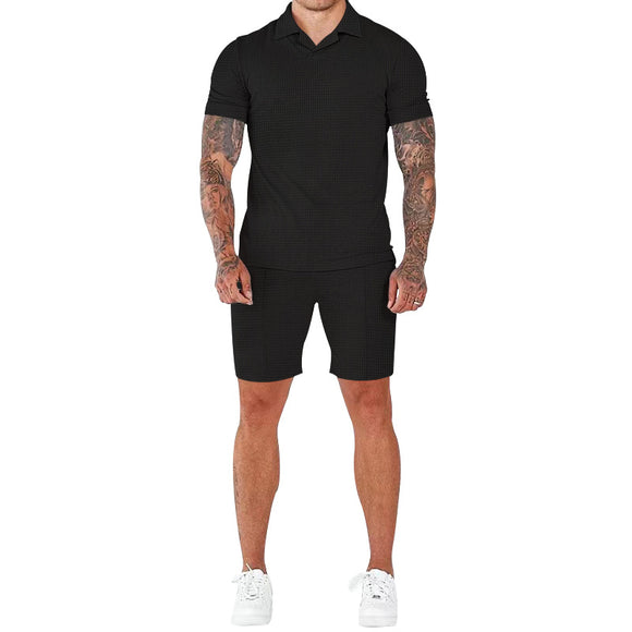 Conjunto Polo Texturizado V-neck y Shorts para Hombre