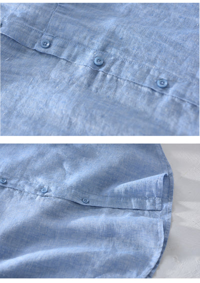 Camisa de Lino y Algodón Transpirable con Cuello de Pie para Hombre - Image 6