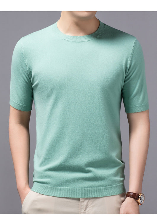 Camiseta Básica de Punto Cuello Redondo Manga Corta para Hombre - Image 15
