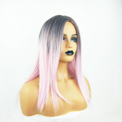 Peluca Larga Lisa Degradado Negro a Rosa Claro - Image 19