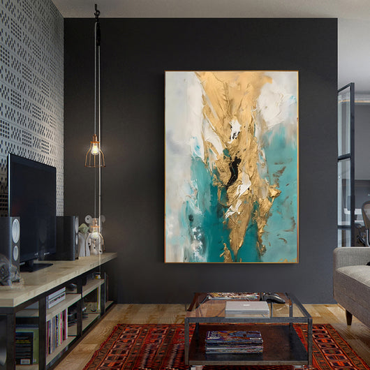 Cuadro Abstracto Moderno con Detalles Dorados - Lienzo Artesanal para Decoración del Hogar - Image 3