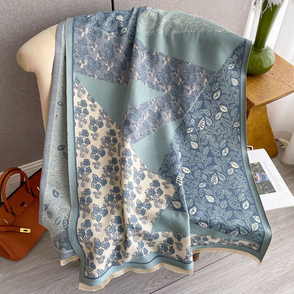 Chal Estampado Floral Estilo Coreano - Abrigo Tipo Cachemira para Invierno - Image 5