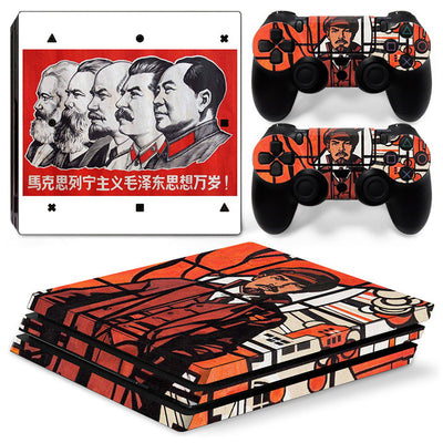 PS4 Pro console and controller skin set with red and beige propaganda art featuring Mao Zedong. - Image 13