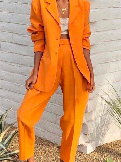 Traje Ejecutivo Naranja para Mujer con Solapa Muesca - Primavera y Otoño - Image 22