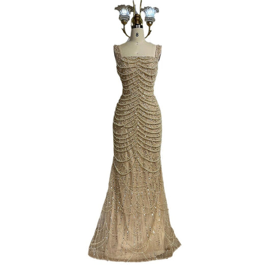 Vestido Sling de Lujo con Perlas - Elegancia Nude Premium - Image 7