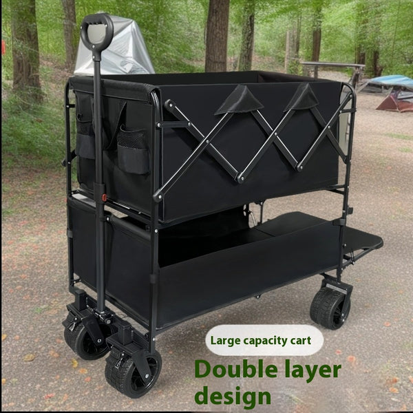 Carrito de Compras Plegable de Gran Capacidad con Doble Bandeja
