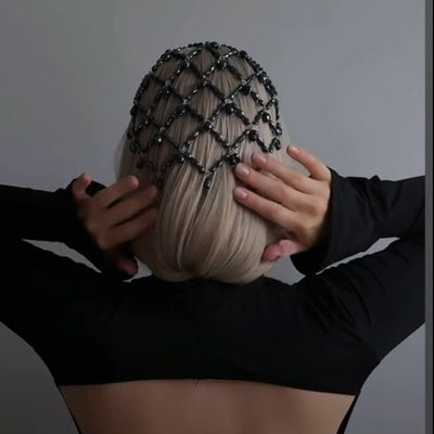 Diadema de Malla Negra Perla Estilo Retro para Trabajo Intenso - Image 13