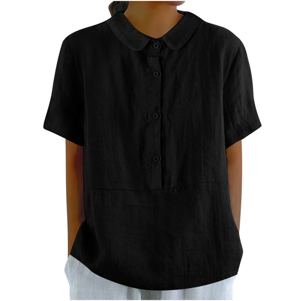 Blusa Casual de Algodón y Lino en Colores Sólidos para Mujer - Image 6