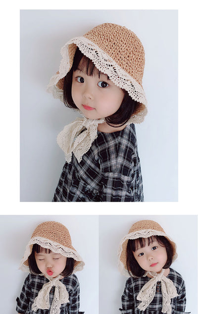 Sombrero de Paja con Moño de Encaje Coreano Plegable - Image 14