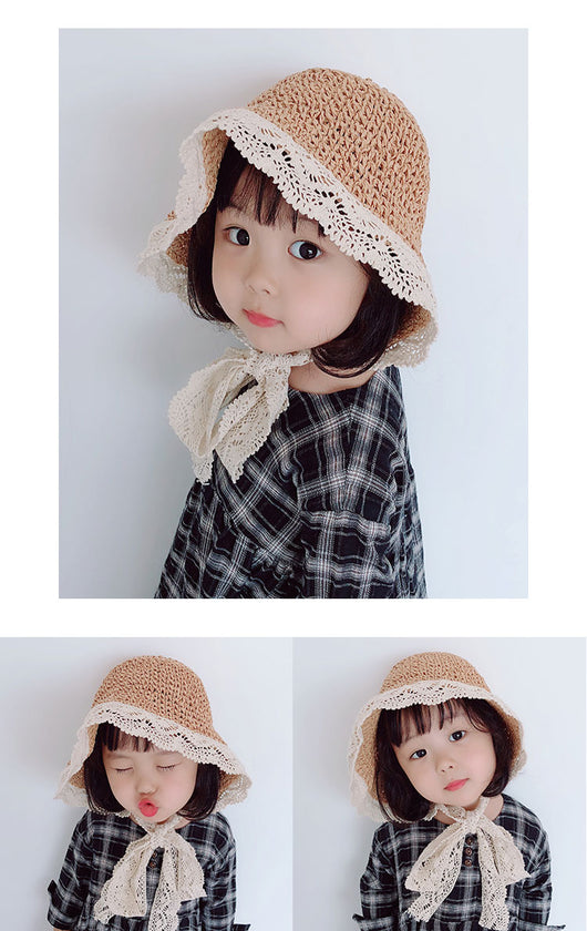 Sombrero de Paja con Moño de Encaje Coreano Plegable - Image 14