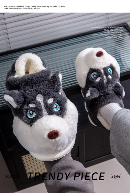 Pantuflas Husky Cartoon de Algodón Puro para Hombre - Cálidas y Cómodas para Invierno - Image 14