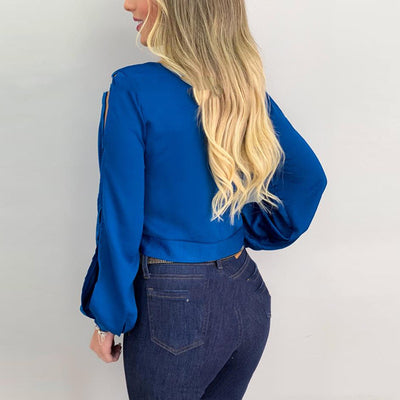 Blusa de Encaje Calado Azul para Mujer - Image 3