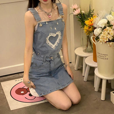 Conjunto Dos Piezas: Top Denim Fruncido y Falda A-línea Cintura Alta