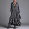 Vestido Camisero Retro Plisado Manga Larga Oversize