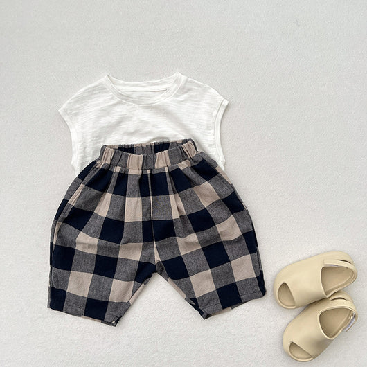 Pantalones Capri Cuadros Azul Retro para Niños - Image 9