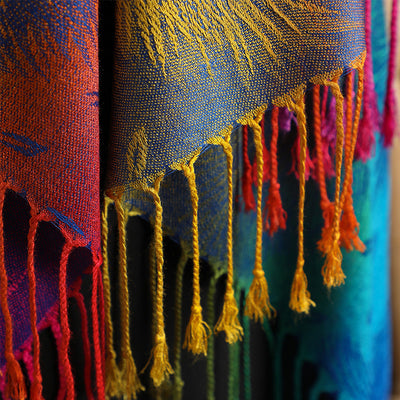 Capa Larga Jacquard con Borlas y Plumas para Mujer - Image 12