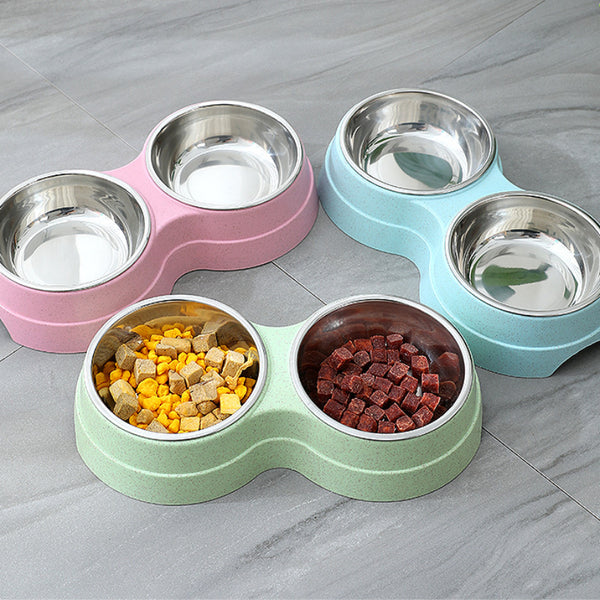 Comedero Doble Acero Inoxidable para Perros y Gatos - Bebedero Dual Mascotas