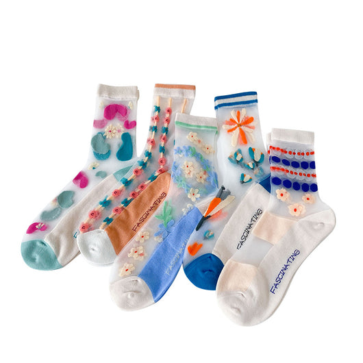 Calcetines de Flores para Mujer en Seda de Vidrio Transpirable - Image 8