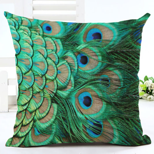 Funda de Almohada Estampado Pavo Real en Algodón y Lino