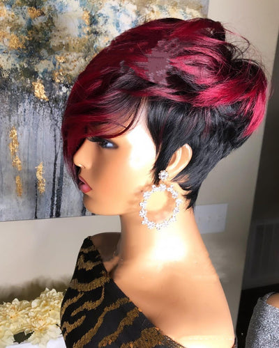 Peluca Bob Pixie Rojo Oscuro Cabello Humano Natural Corto - Image 3