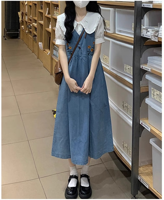 Conjunto de Dos Piezas: Falda Denim Ajustada con Tirantes y Top Claudine - Image 13