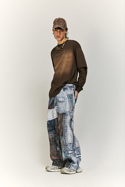 Jeans Vintage con Estampado Digital y Parches Estilo Urbano Americano - Image 21