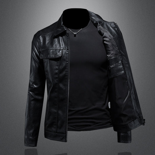 Chaqueta de Cuero para Motociclista con Solapa - Corte Slim - Image 2