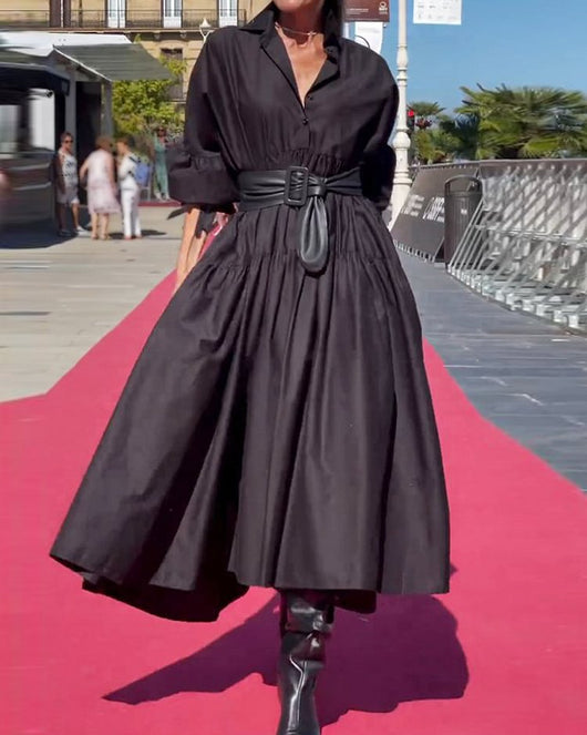 Vestido Camisero Plisado con Mangas Abullonadas - Corte Amplio para Mujer - Image 12