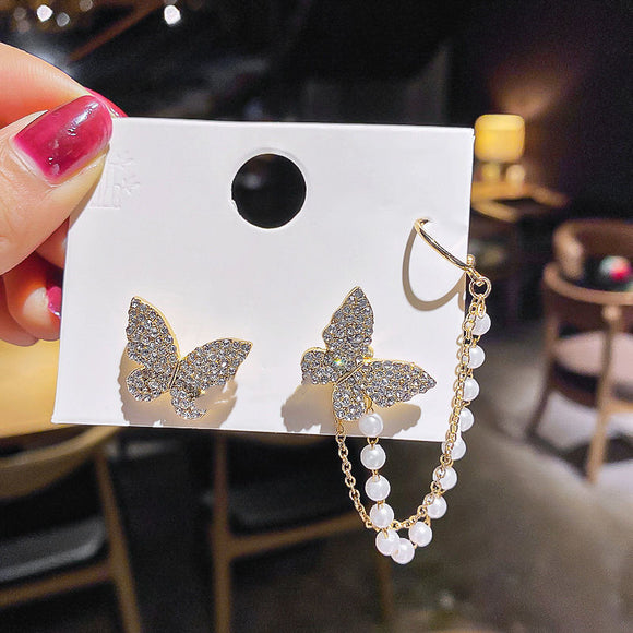Aretes Largos Mariposa sin Perforación - Clip para Oreja Versátil y Elegante