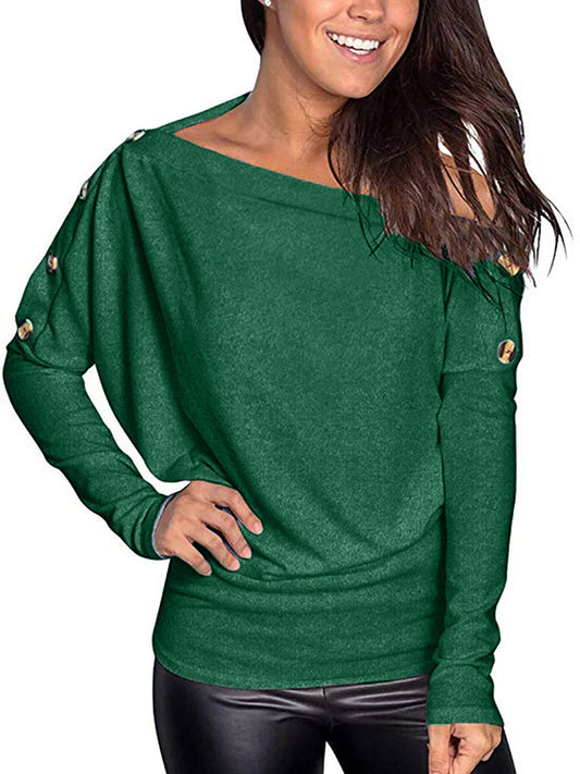 Blusa Casual Asimétrica con Botones y Cuello Barco - Image 2