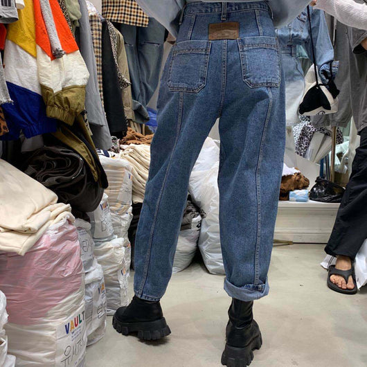 Pantalones Vaqueros Cintura Alta Corte Recto con Costura Retro - Image 10