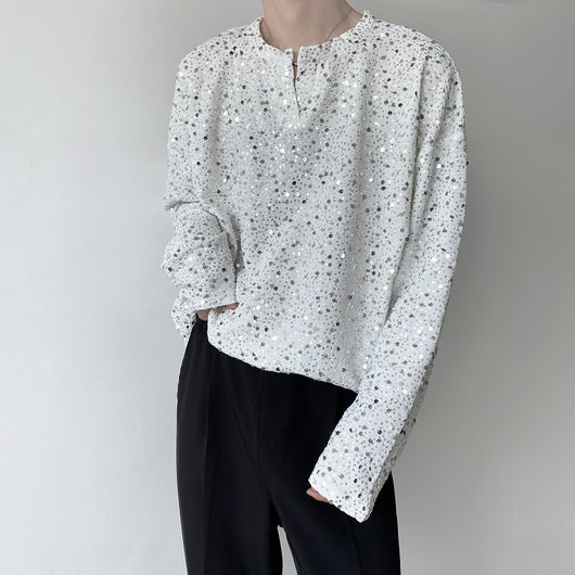 Playera Cuello V Hombre con Lentejuelas Brillantes - Image 3