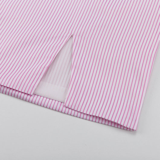 Traje Ejecutivo Mujer: Blusa Rayada con Cuello Solapa y Falda Entallada - Image 30