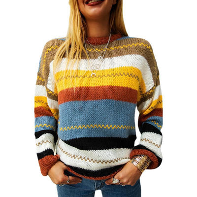 Suéter de Rayas Multicolor para Mujer - Cuello Redondo Manga Larga - Image 10