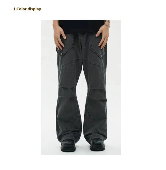 Pantalones Sueltos Efecto Lavado Negro con Bolsillos Grandes y Bota Acampanada - Image 12